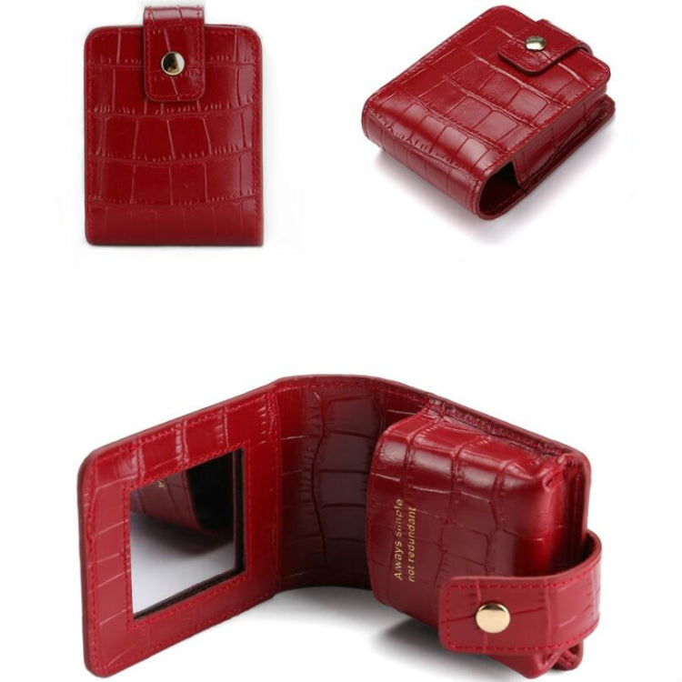 Croc-pattern lipstick storage bag with mirror opening and snap button