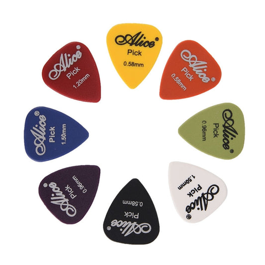Alice electric guitar picks set, assorted colors, marked 0.58mm/0.96mm/1.2mm/1.5mm