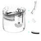 Transparent pet fountain with top reservoir, pump unit, tubing, and plug components