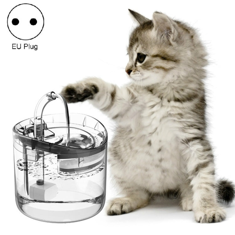 Transparent pet water fountain with circulating pump, gray cat, EU plug