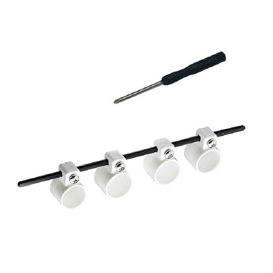 Four-finger finger expander with white finger cups and black rods for practice