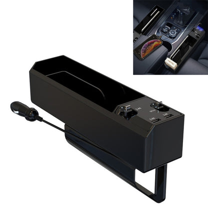Black car seat storage box with USB charger and side cable connector