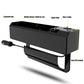 Black car seat storage box with dual USB ports and side cable plug