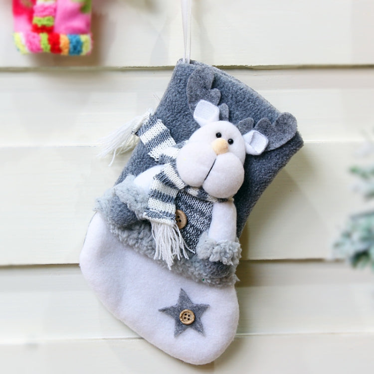 Christmas flannel sock gift bag with elk decoration and striped scarf