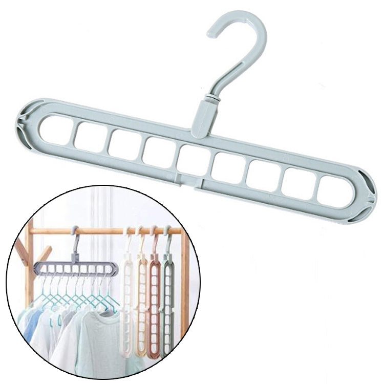 Light green plastic clothes hanger with 9-bar drying rack and hanging hook