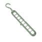 Mint green plastic clothes hanger with 9 hollow bars and curved hanging hook