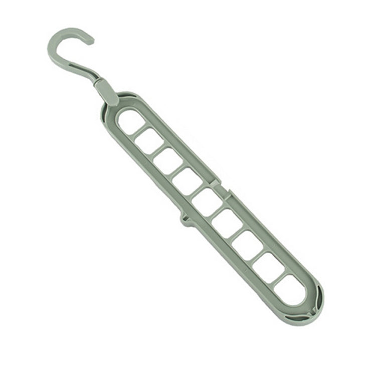 Mint green plastic clothes hanger with 9 hollow bars and curved hanging hook