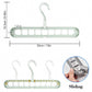 Light green 9-bar drying clothes hanger rack with top hook; size diagram shown