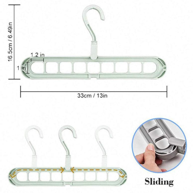 Light green 9-bar drying clothes hanger rack with top hook; size diagram shown