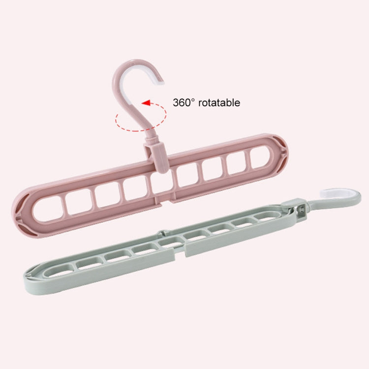 Pink and light green 9-bar clothes hangers with 360° rotatable curved hook