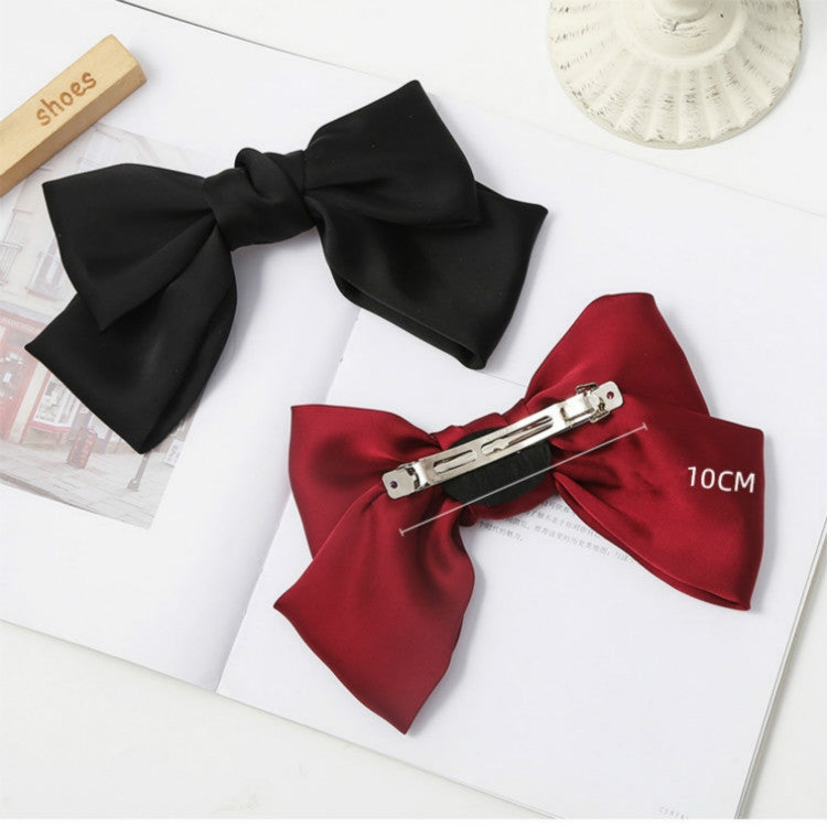 Wine red satin bow hairpin with silver clip, size mark 10cm; plus black bow