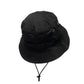 Black bucket hat with front pocket strap and chin drawstring