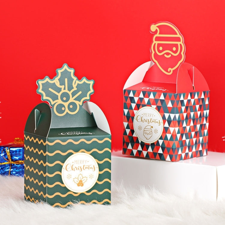 Green wavy holiday gift box and blue-red geometric gift candy box with ornament outline