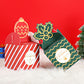 Holiday gift candy boxes: green wavy with holly top and red striped with ornament graphic
