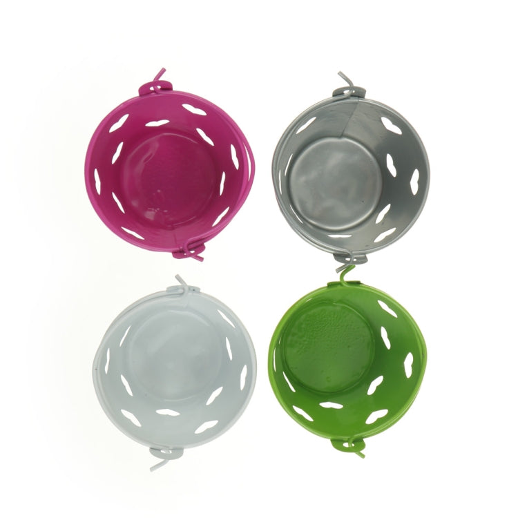 Set of four mini heart-pattern metal pen holder buckets in purple, gray, light blue, and green