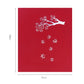 Red greeting card front with white maple tree and flying bird silhouette