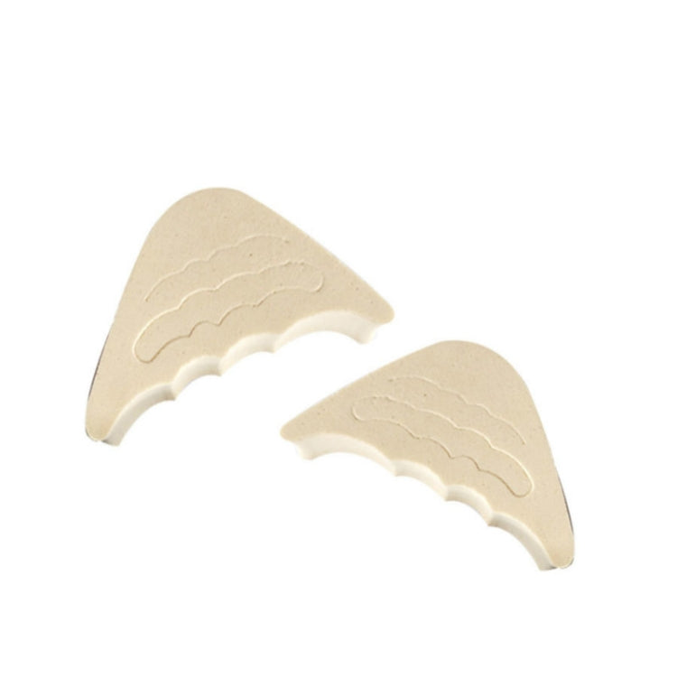 Beige curved foam shoe toe plugs, two pieces with wavy ridges