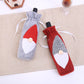 Two felt wine bottle bags, red and grey, embroidered Santa hat beard, drawstrings