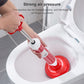 Toilet suction pump with red tube, white head, and suction cup used inside toilet