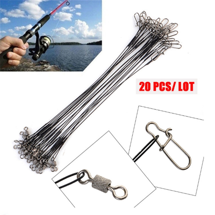 Black anti-bite fishing wire leaders set with metal swivels and snap hooks