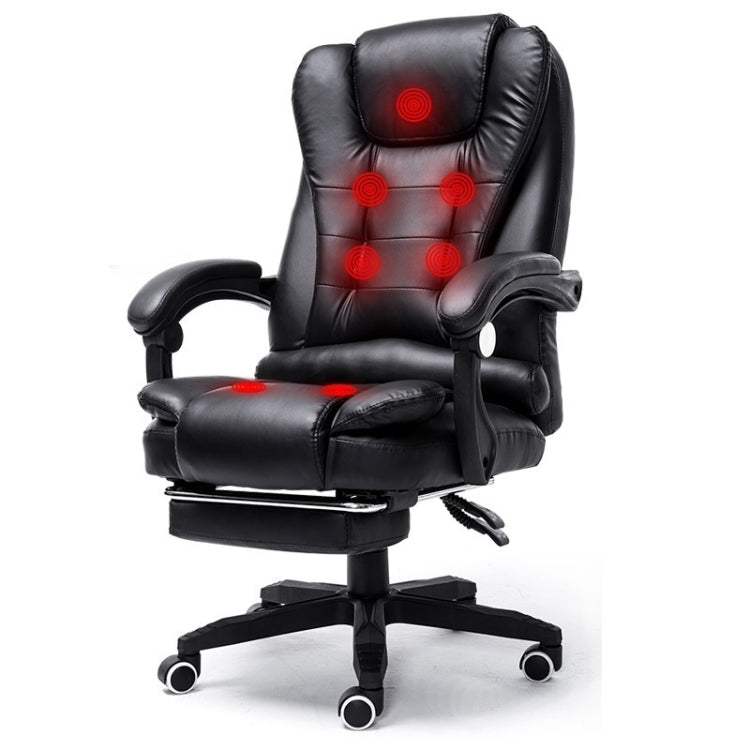 Black lift-recline massage swivel office chair with padded headrest and footrest
