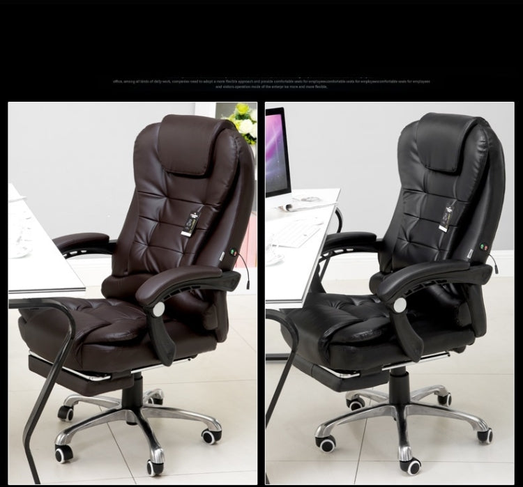 Massage office chair in brown and black, recline design with padded headrest and arms