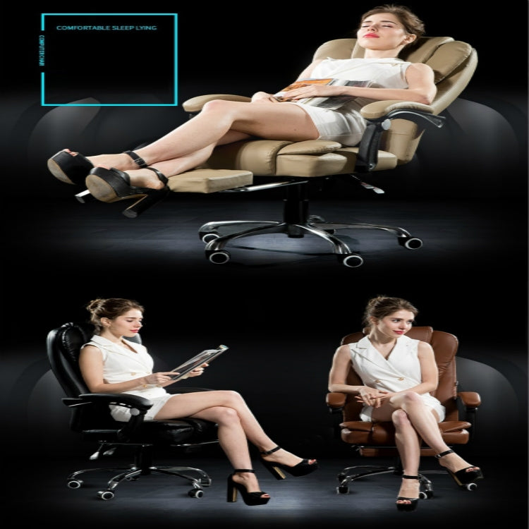 Massage recline swivel office chair in beige and brown with footrest and steel base