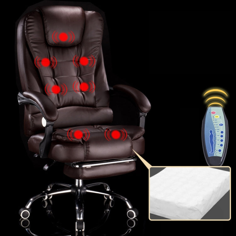 Brown lift swivel office chair with red massage nodules, padded footrest and chrome base