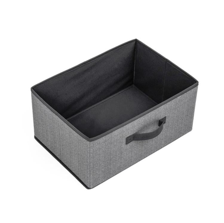 Square non-woven storage box, gray fabric with open top and carry handle