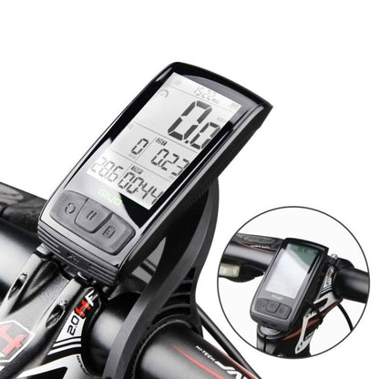 Black GIYO M4 bicycle computer with backlit LCD display, mounted on handlebar
