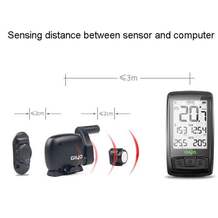 GIYO M4 bicycle computer and sensor with shown spacing distance between them
