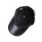 Black PU leather baseball cap with visible inner lining and top button.
