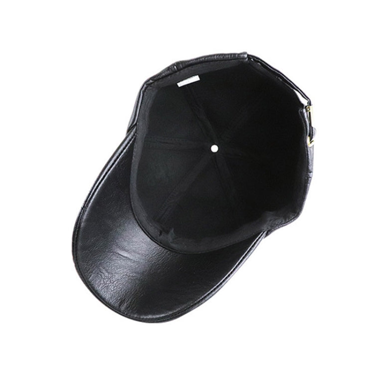 Black PU leather baseball cap with visible inner lining and top button.