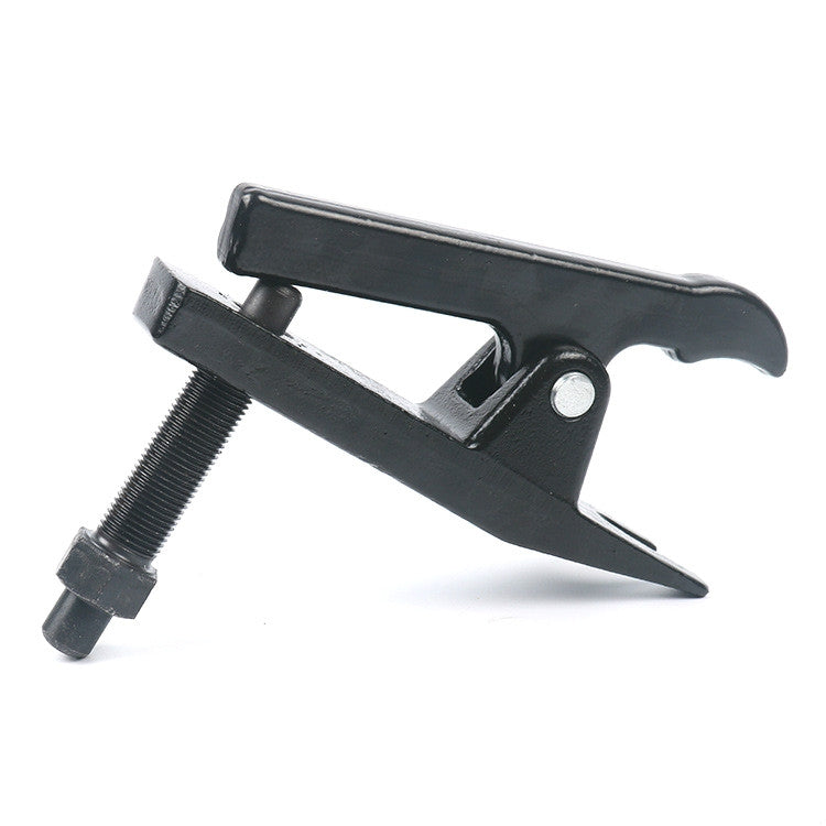 Black-and-metal ball joint puller with long screw and U-shaped clamp