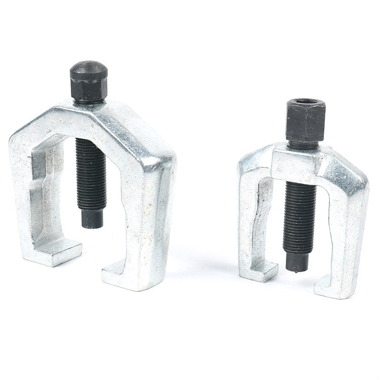 Pair of silver metal ball joint pullers with threaded center screws