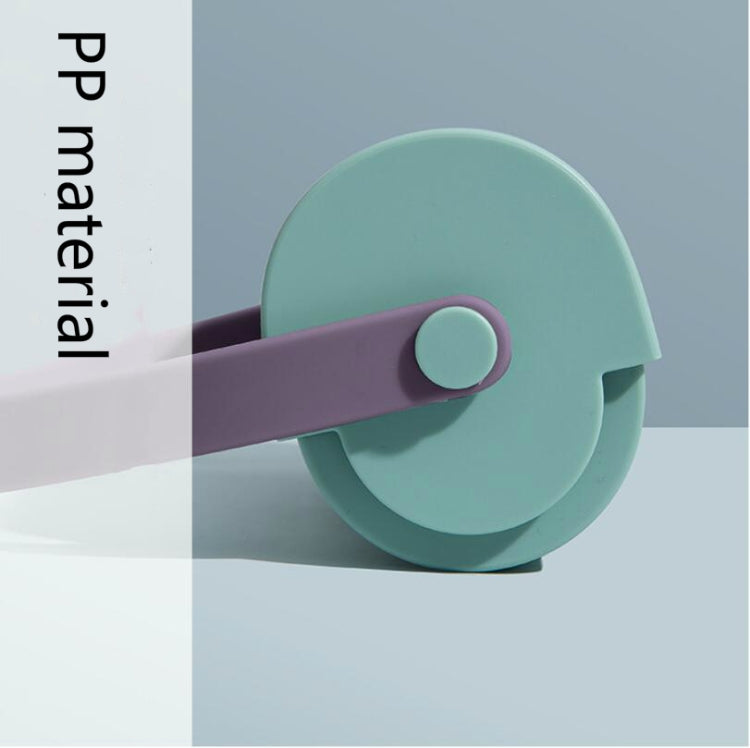 Handheld lint roller brush, mint cover with purple handle bar and teal button