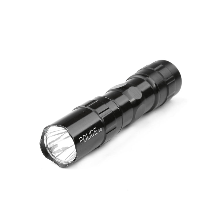 Black mini tactical flashlight with bright beam lens end and ribbed grip body