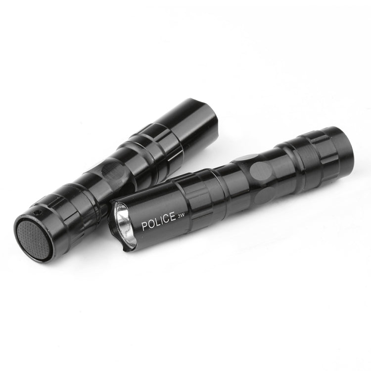 Two black tactical flashlights with lanyard ring and side switch near the grip