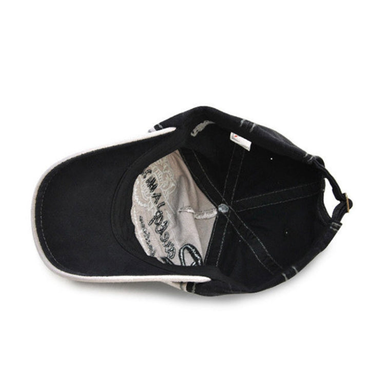 Cotton baseball cap inner view with adjustable strap and tiger embroidery, black