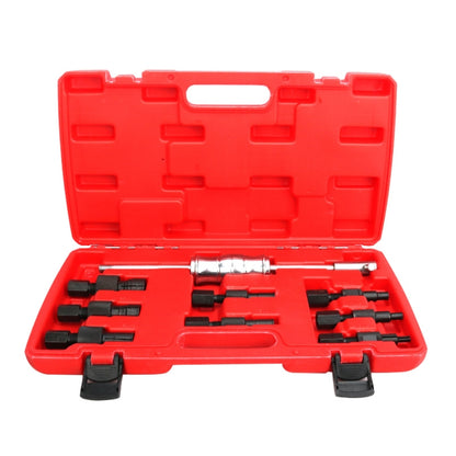 Red tool case with 9-piece inner bearing puller and sliding hammer adapters