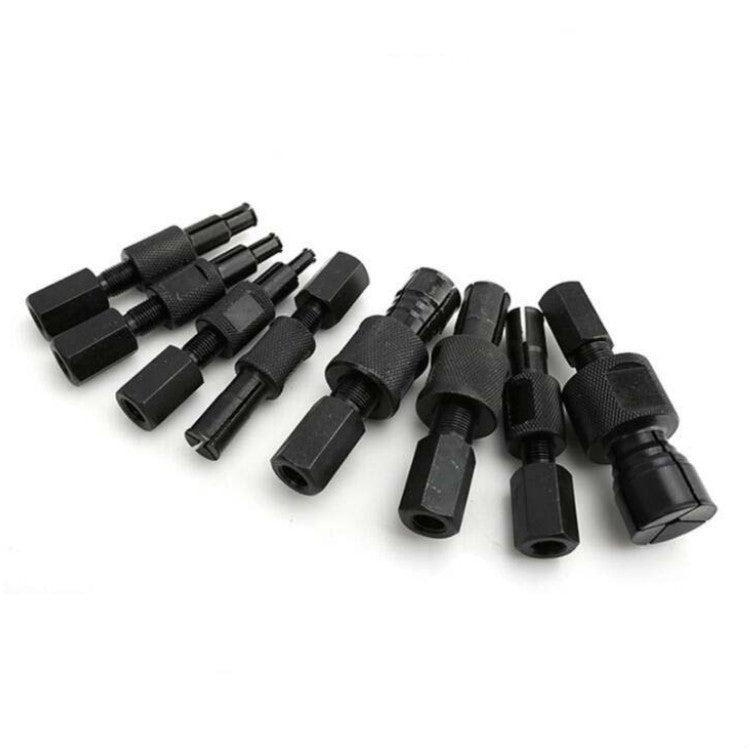 Black inner bearing puller adapter set with threaded pull heads, 9-piece