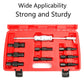 Red storage case showing inner bearing puller kit with sliding hammer and adapters