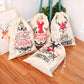 Set of cream linen drawstring Christmas gift bags with different "Merry Christmas" prints