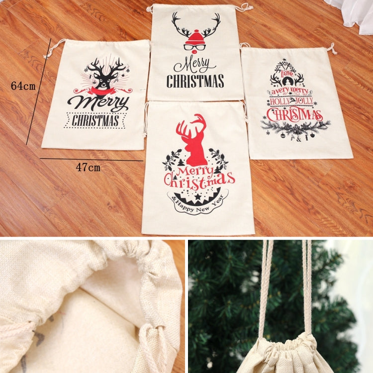 Mixed-size cream linen drawstring Christmas gift bags with "Merry Christmas" prints (64cm/47cm)