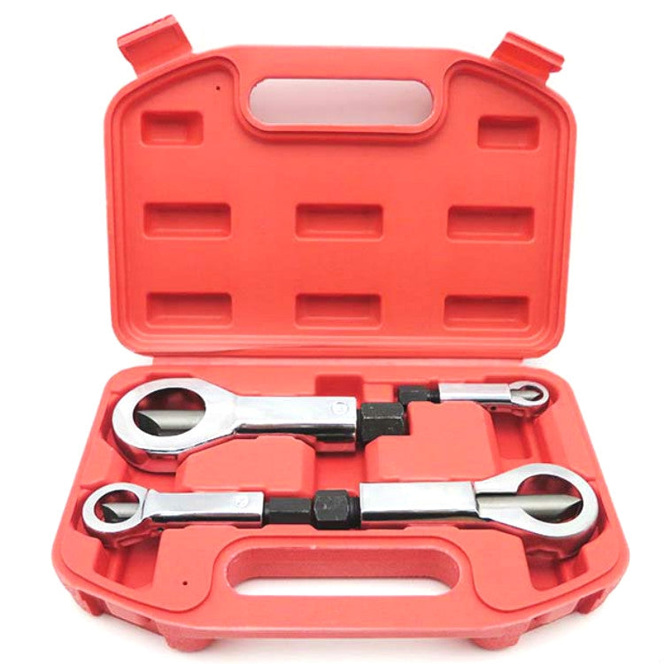 Red plastic case with 4-piece nut splitter and wrench tool set