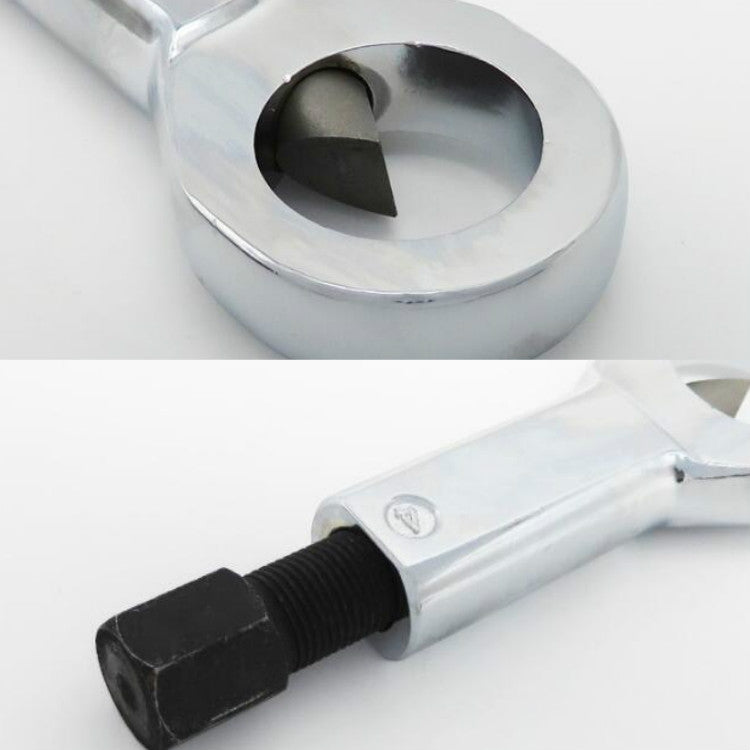 Silver nut splitter wedge head with black threaded bolt and round ring housing