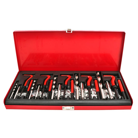 Auto thread repair tap set, 131-piece, red handles and steel taps in case