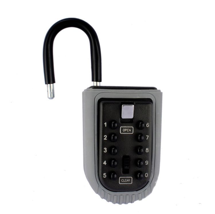 Wall-mounted password lock key box with black keypad and metal shackle