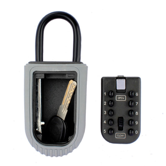 Wall-mounted key lock box with open shackle and password keypad