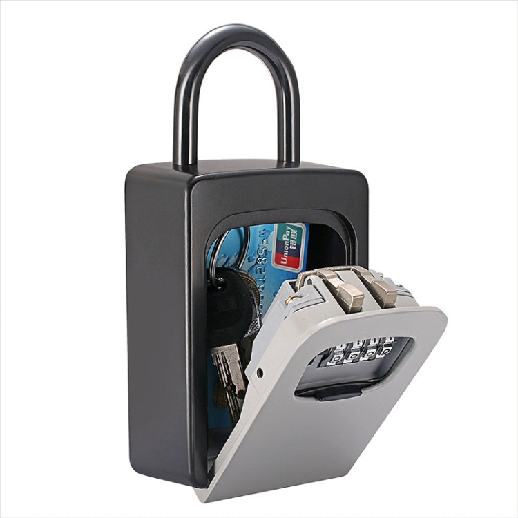 Grey hanging key password lock box with arched shackle and front keypad